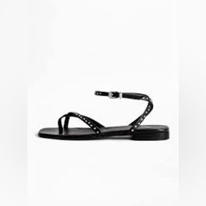 Zadig & Voltaire Black Studded Leather Flat Sandals